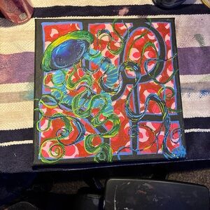 Jellyfish painting, Canvas Art with Red and Blue Swirls